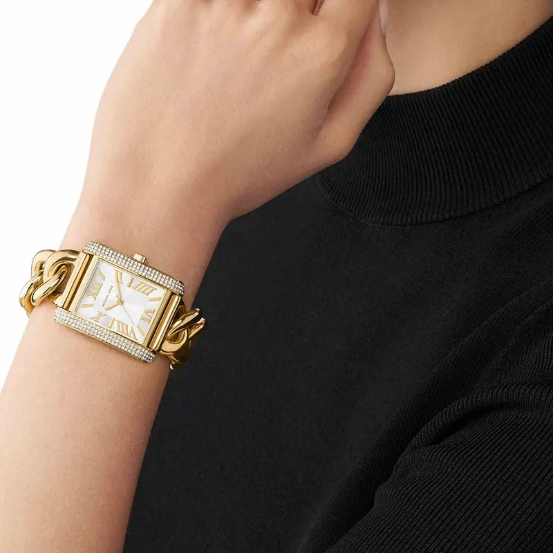 Michael Kors Emery Pavé Gold-Tone Curb Ladies Watch- MK7300